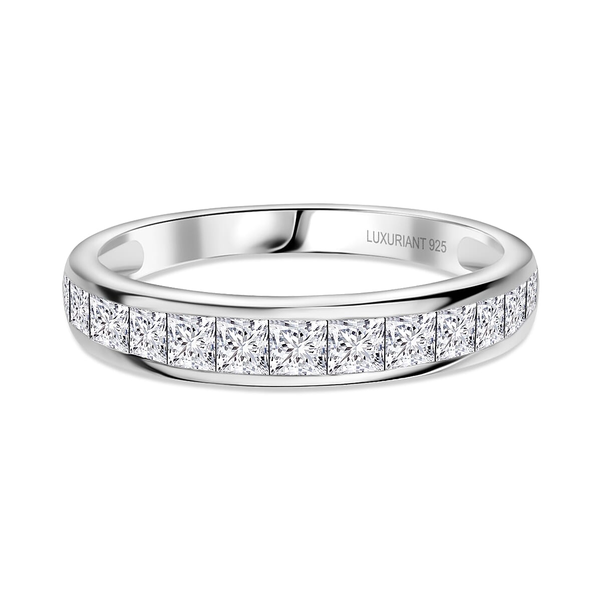 Luxuriant Square Cut Lab Grown Diamond (VS-EF) Band Ring in Rhodium Overlay Sterling Silver 1.06 Ct.