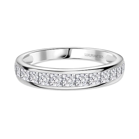 Luxuriant Square Cut Lab Grown Diamond (VS-EF) Band Ring in Rhodium Overlay Sterling Silver 1.06 Ct.