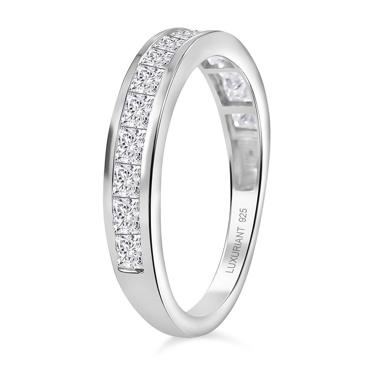 Luxuriant Square Cut Lab Grown Diamond (VS-EF) Band Ring in Rhodium Overlay Sterling Silver 1.06 Ct.