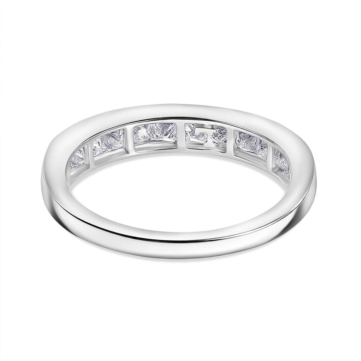 Luxuriant Square Cut Lab Grown Diamond (VS-EF) Band Ring in Rhodium Overlay Sterling Silver 1.06 Ct.