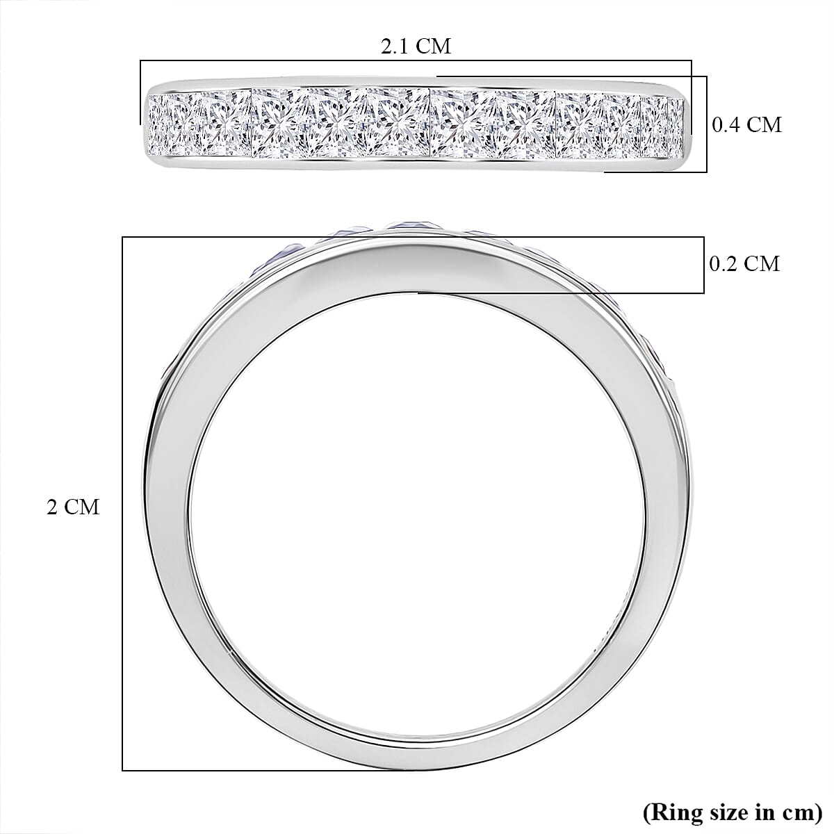 Luxuriant Square Cut Lab Grown Diamond (VS-EF) Band Ring in Rhodium Overlay Sterling Silver 1.06 Ct.