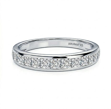 Luxuriant Square Cut Lab Grown Diamond (VS-EF) Band Ring in Rhodium Overlay Sterling Silver 1.06 Ct.