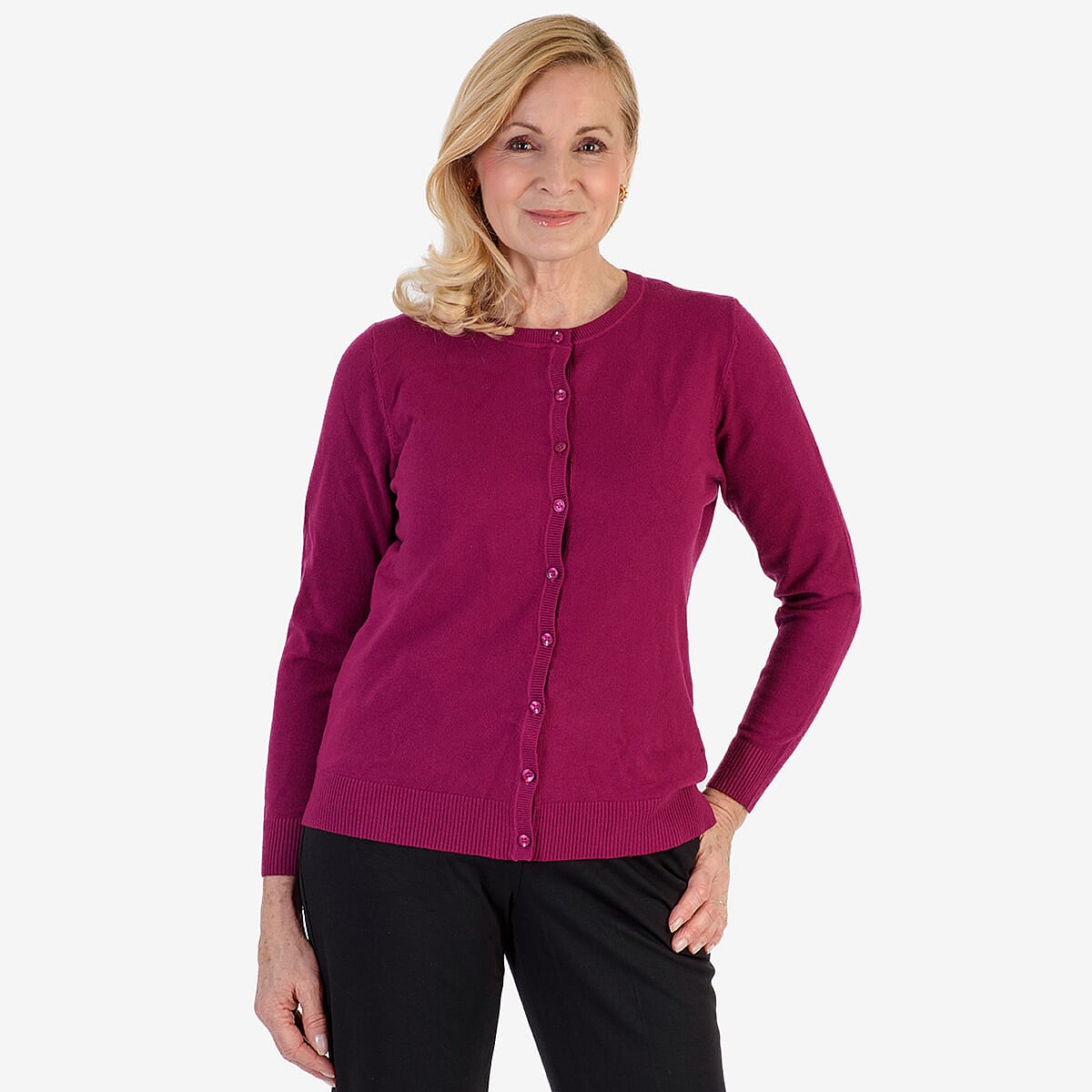 Pure And Natural Crew Neck Cardigans (Size 16) - Mulberry