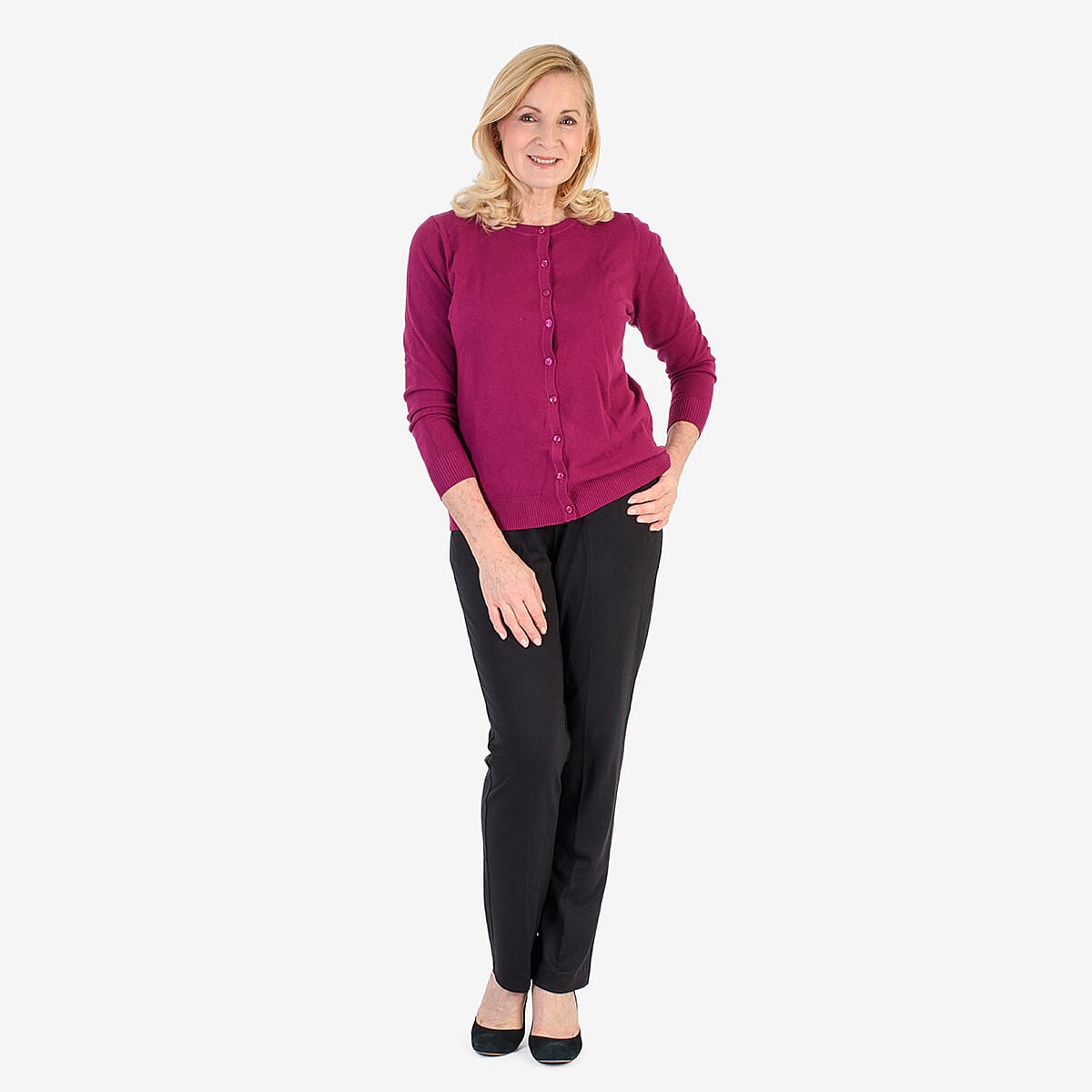 Pure And Natural Crew Neck Cardigans (Size 18) - Mulberry