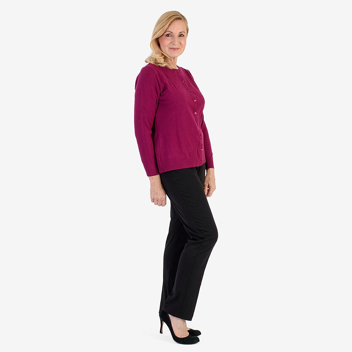 Pure And Natural Crew Neck Cardigans (Size 18) - Mulberry