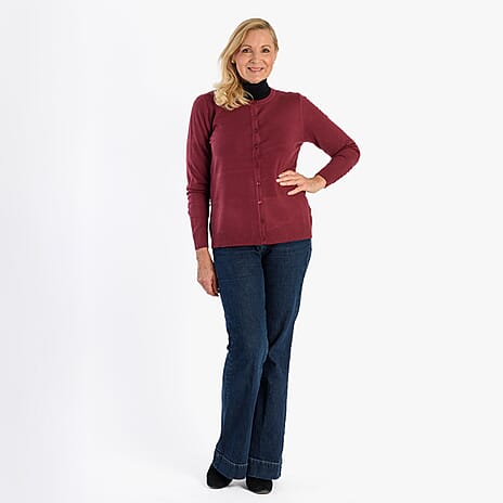 Pure And Natural Crew Neck Cardigan (Size 16) - Burgandy