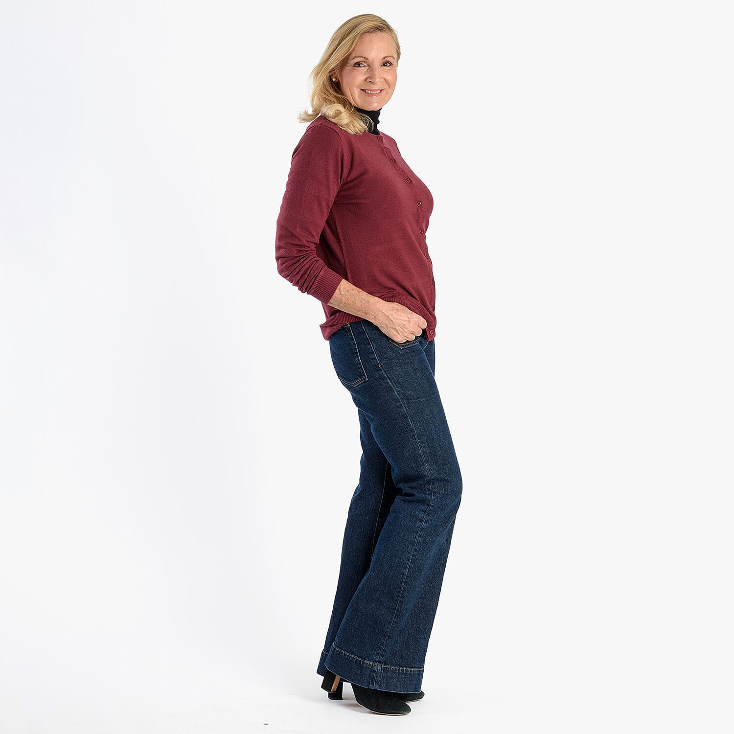 Pure And Natural Crew Neck Cardigan (Size 16) - Burgandy