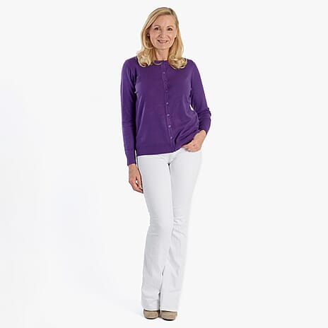 Pure And Natural Crew Neck Cardigan (Size 14) - Purple