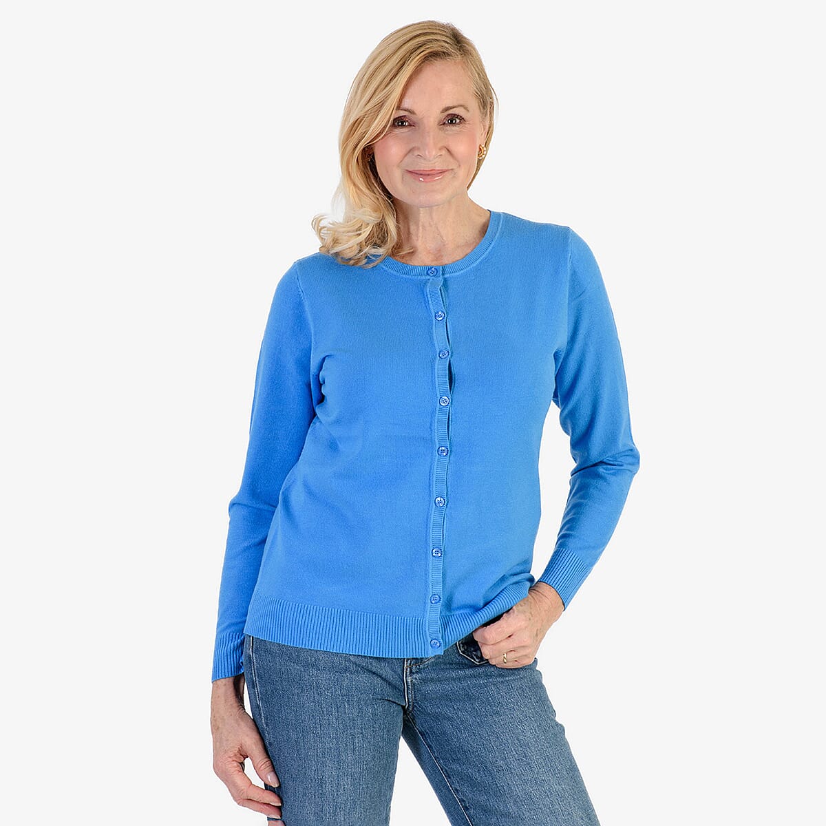 Pure And Natural Crew Neck Cardigans (Size 10) - Flora Blue