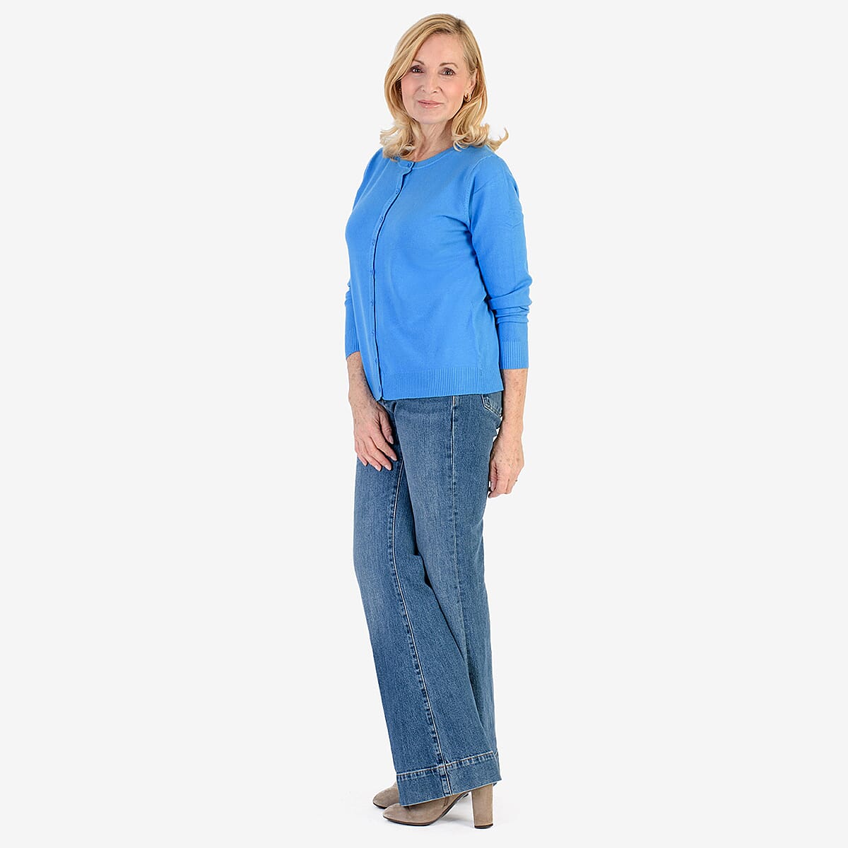 Pure And Natural Crew Neck Cardigans (Size 14) - Flora Blue