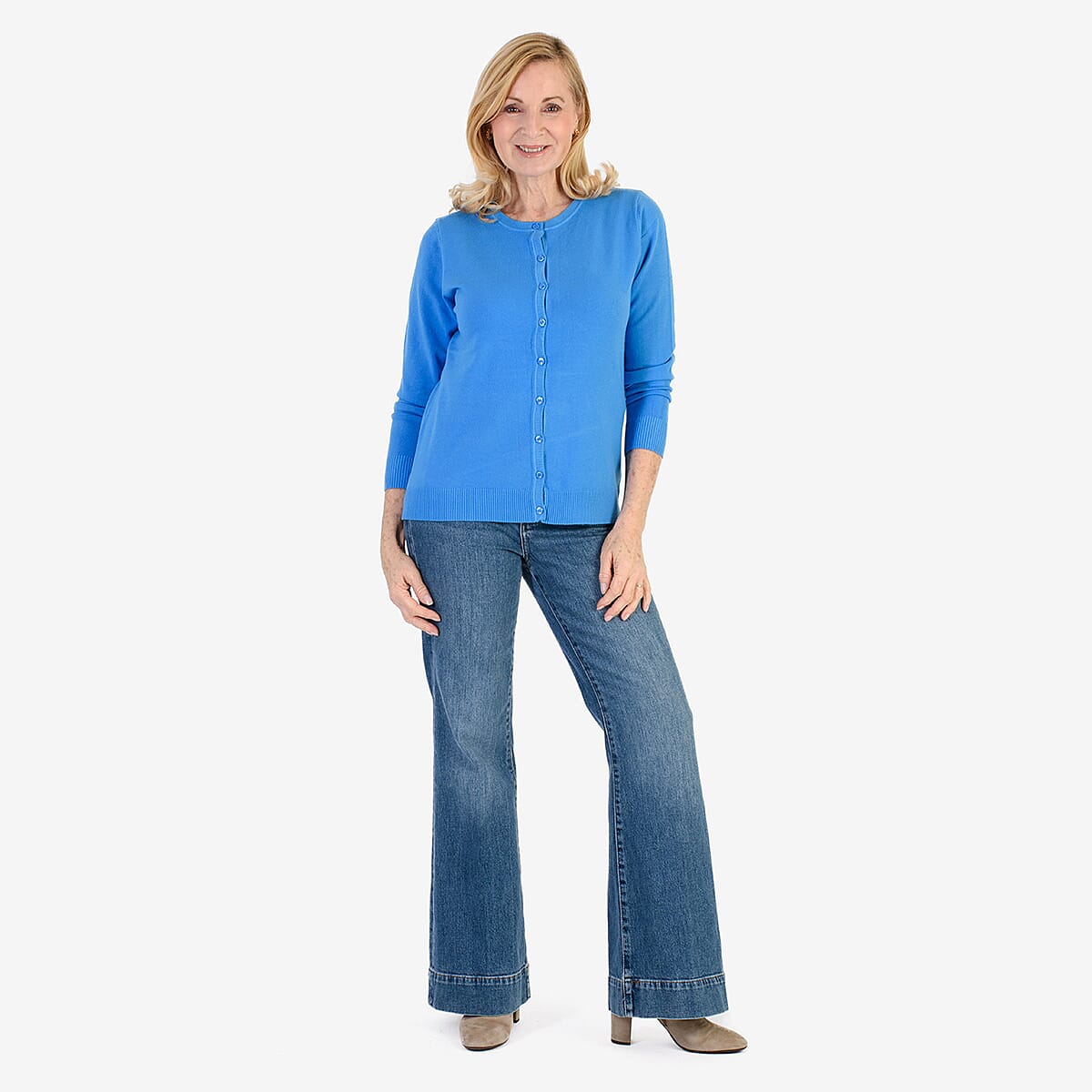 Pure And Natural Crew Neck Cardigans (Size 18) - Flora Blue