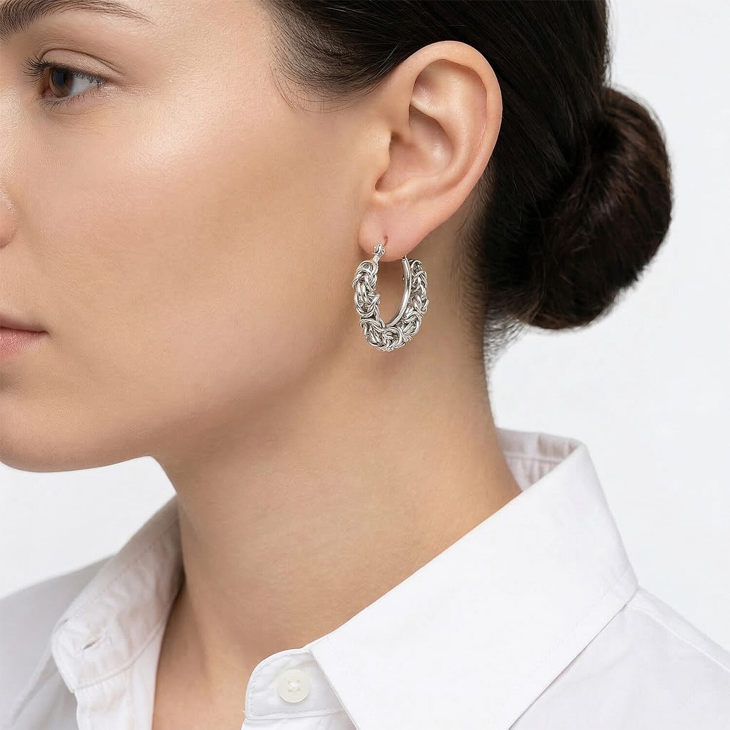 Half Hoop Byzantine Earring in White Tone