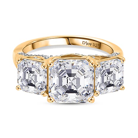 D'Joy Moissanite Trilogy Ring in 18K Vermeil Yellow Gold Plated Sterling Silver 5.30 Ct.