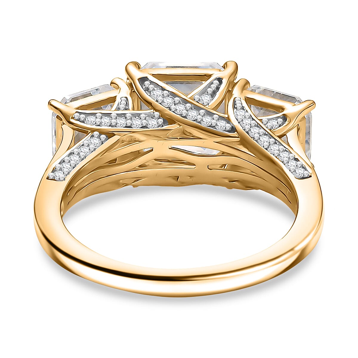 D'Joy Moissanite Trilogy Ring in 18K Vermeil Yellow Gold Plated Sterling Silver 5.30 Ct.