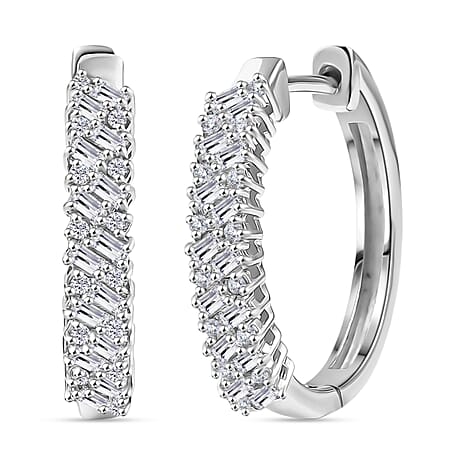 D'Joy Moissanite Firecracker Cluster Hoop Earrings in Platinum Overlay Sterling Silver
