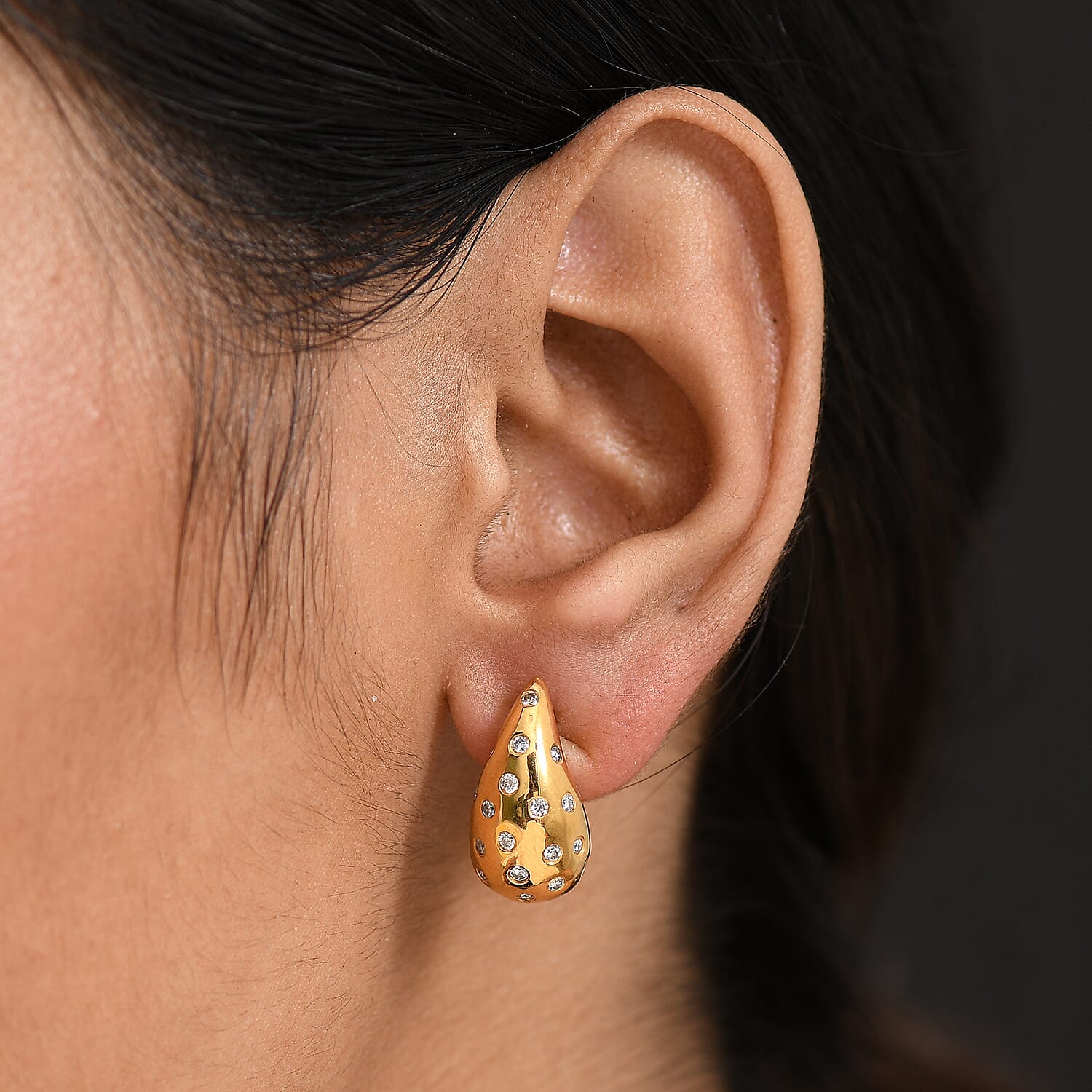 D'Joy Moissanite Earring with Push Back in 18K Vermeil Yellow Gold Plated Sterling Silver, Silver Wt. 6.11 Gms.