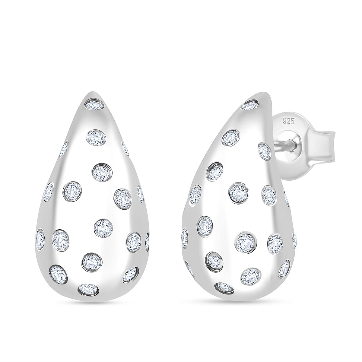 D'Joy Moissanite Earring with Push Back in Platinum Overlay Sterling Silver.