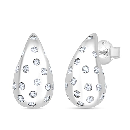 D'Joy Moissanite Earring with Push Back in Platinum Overlay Sterling Silver.