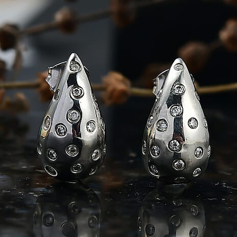 D'Joy Moissanite Earring with Push Back in Platinum Overlay Sterling Silver.