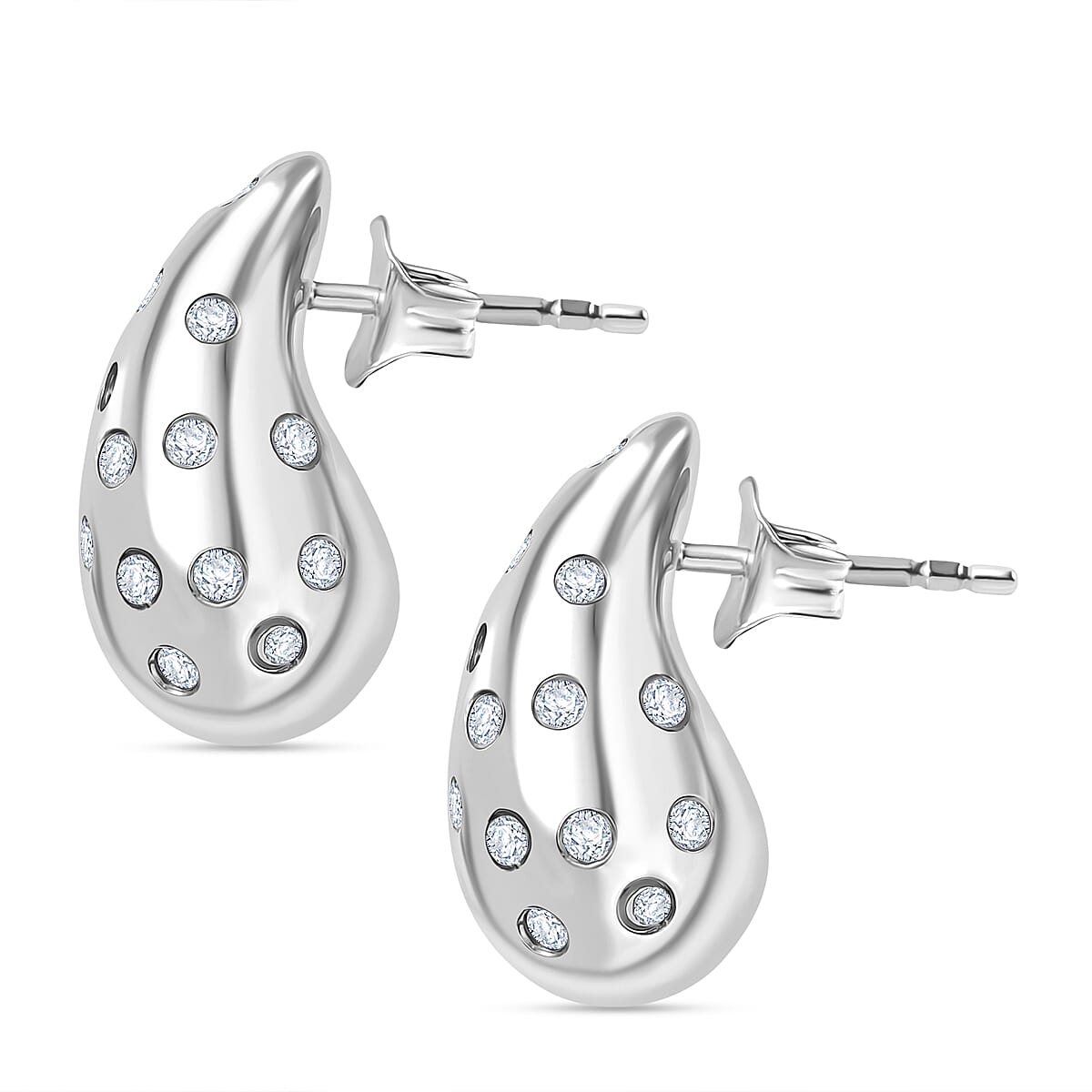 D'Joy Moissanite Earring with Push Back in Platinum Overlay Sterling Silver.