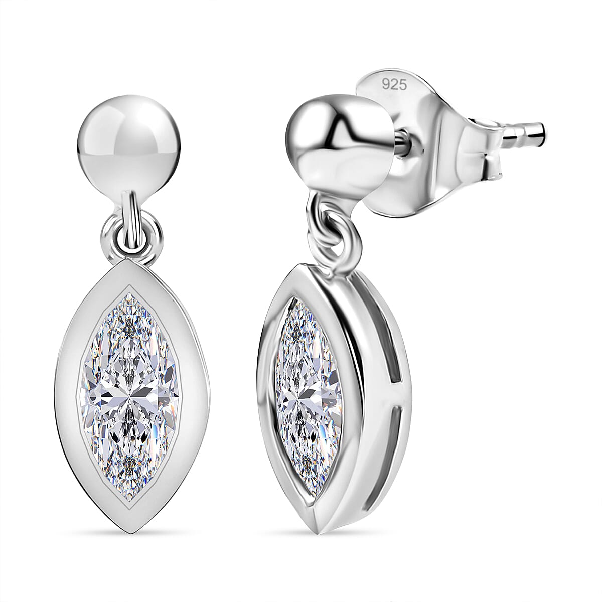 D'Joy Moissanite Dangling Earrings in Platinum Overlay Sterling Silver