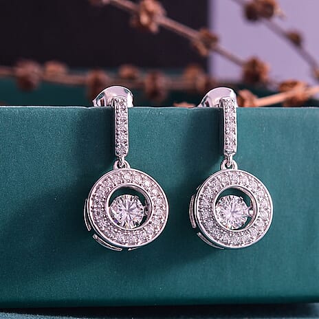D'Joy Moissanite Dangling Earring in Platinum Overlay Sterling Silver 1.31 Ct.