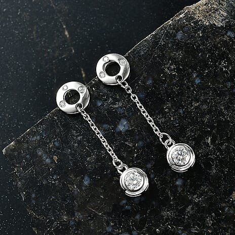 D'Joy Moissanite Earring with Push Back in Platinum Overlay Sterling Silver