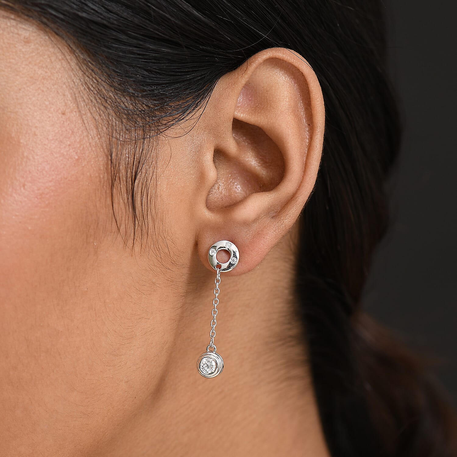 D'Joy Moissanite Earring with Push Back in Platinum Overlay Sterling Silver