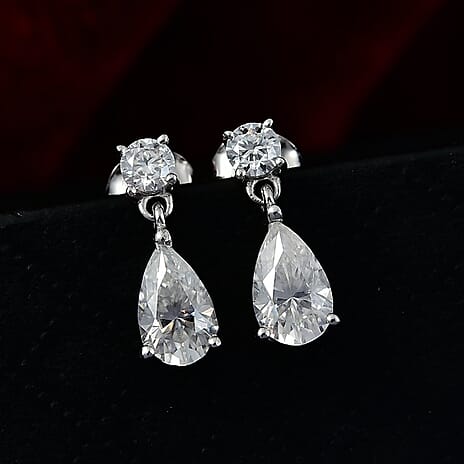 D'Joy Moissanite Dangling Earring in Platinum Overlay Sterling Silver 1.88 Ct.