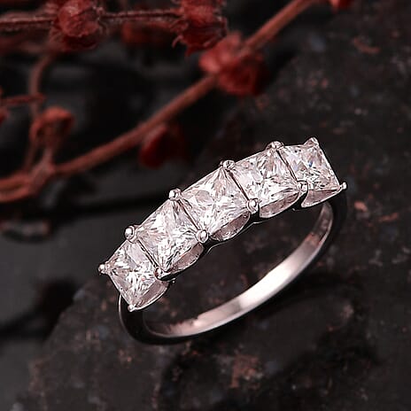 D'Joy Moissanite Ring in Platinum Overlay Sterling Silver 1.79 Ct.