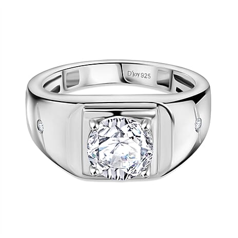 D'Joy Moissanite Signet Ring in Platinum Overlay Sterling Silver, Silver Wt.6.5 Gms  1.83 Ct.
