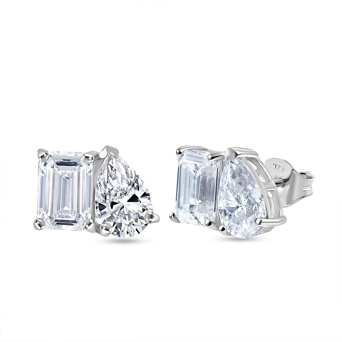 D'Joy Moissanite Solitaire Stud Push Post Earring in Rhodium Overlay Sterling Silver 3.66 Ct.