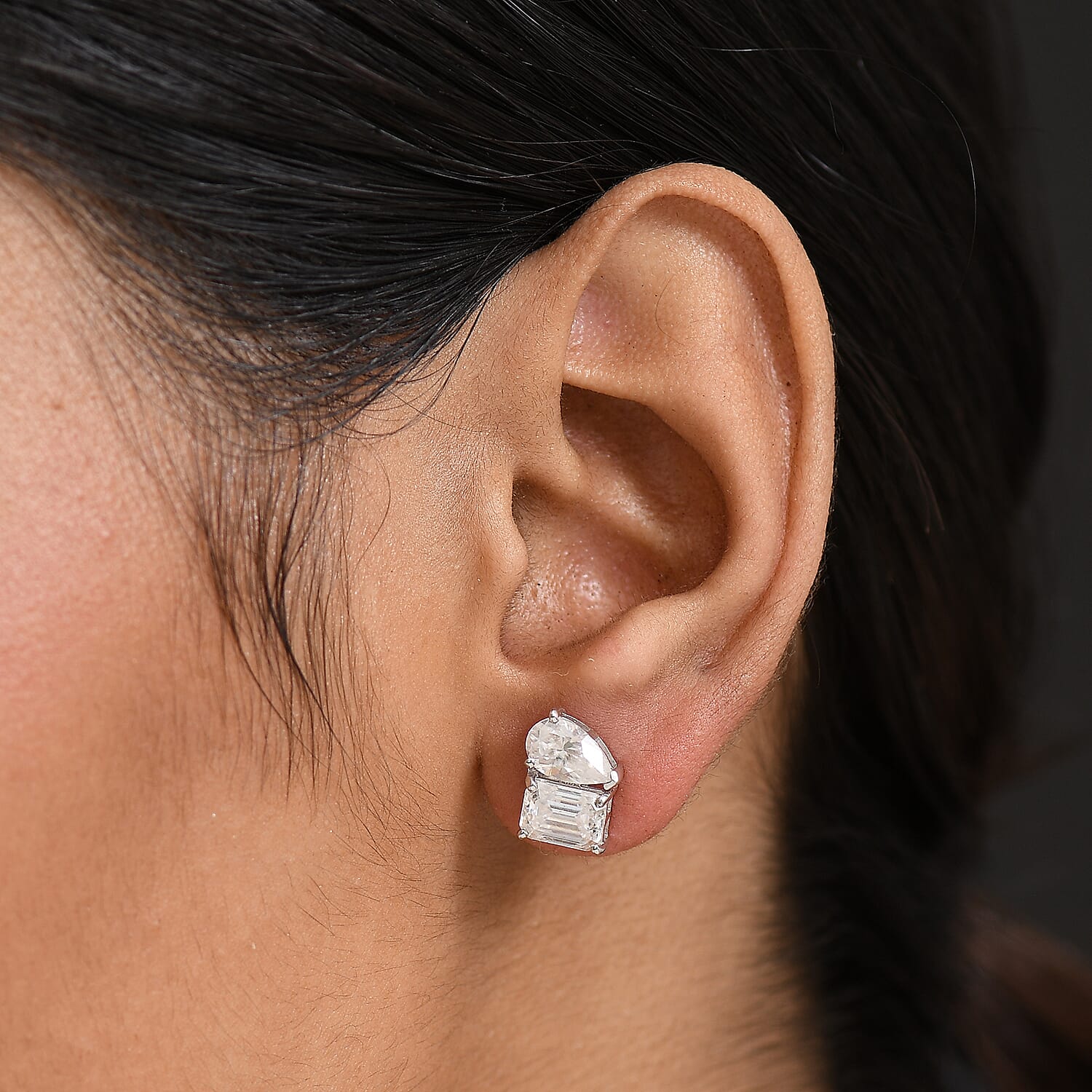 D'Joy Moissanite Solitaire Stud Push Post Earring in Rhodium Overlay Sterling Silver 3.66 Ct.