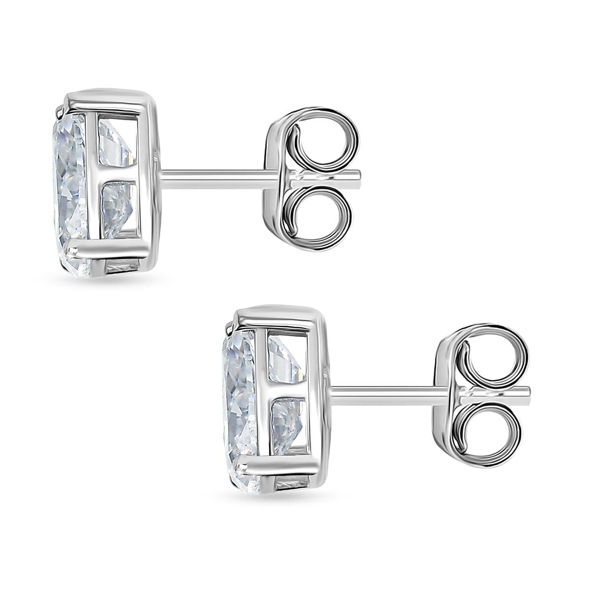 D'Joy Moissanite Solitaire Stud Push Post Earring in Rhodium Overlay Sterling Silver 3.66 Ct.