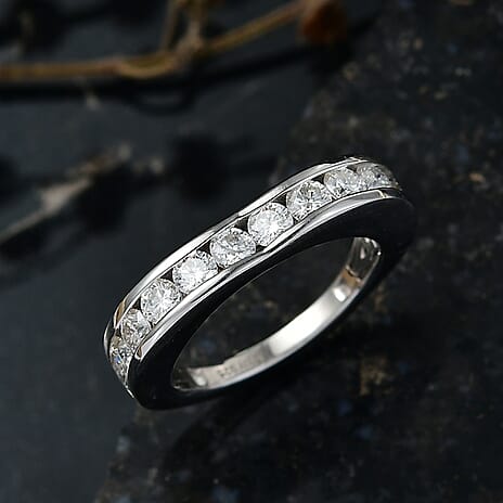 D'Joy Moissanite Band Ring in Platinum Overlay Sterling Silver 1.23 Ct.