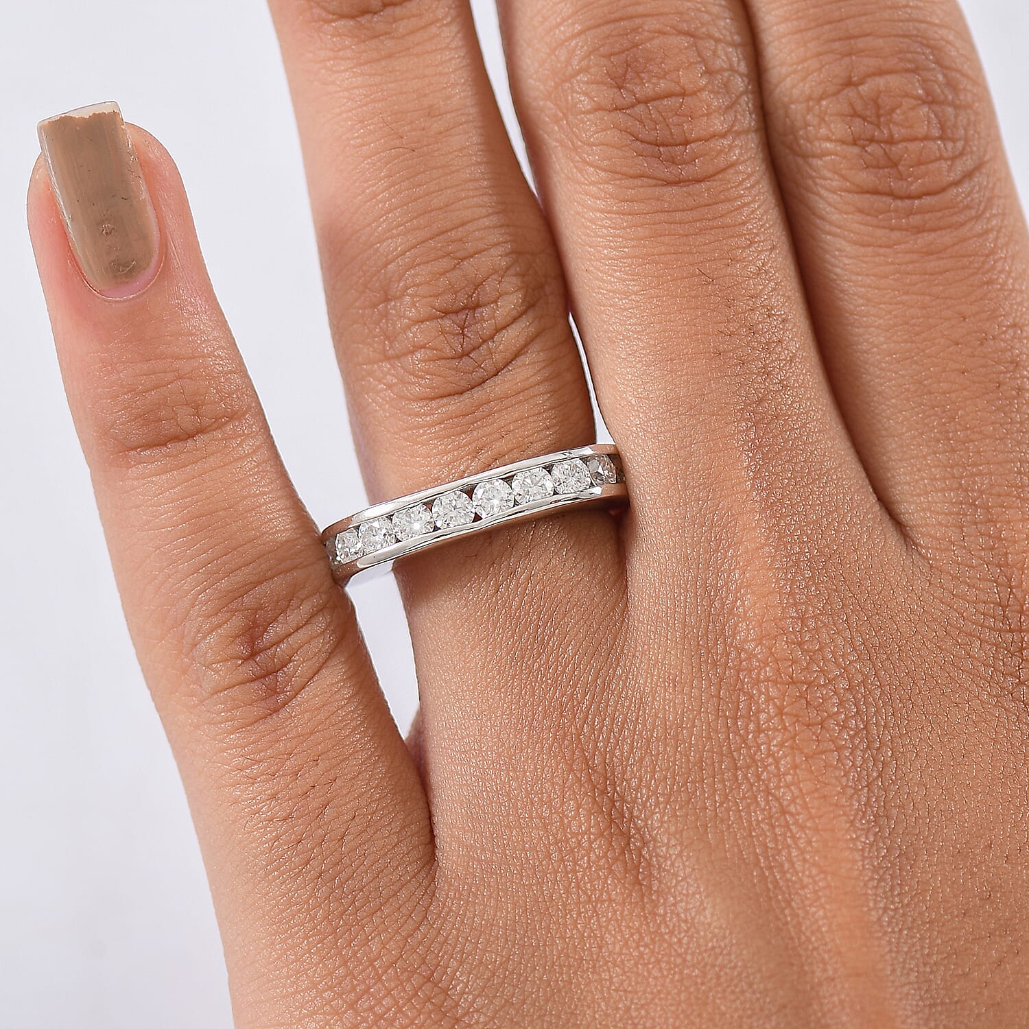 D'Joy Moissanite Band Ring in Platinum Overlay Sterling Silver 1.23 Ct.