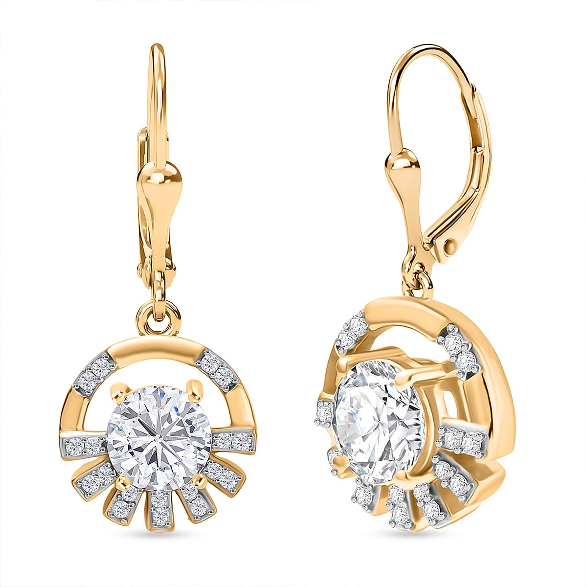 D'Joy Moissanite Solitaire Lever Back Earring in 18K YG PlatingSterling Silver  1.71 Ct.