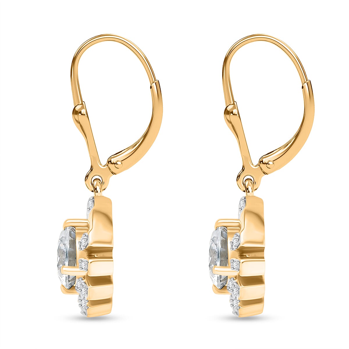 D'Joy Moissanite Solitaire Lever Back Earring in 18K YG PlatingSterling Silver  1.71 Ct.