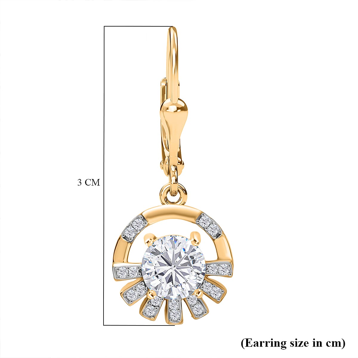 D'Joy Moissanite Solitaire Lever Back Earring in 18K YG PlatingSterling Silver  1.71 Ct.