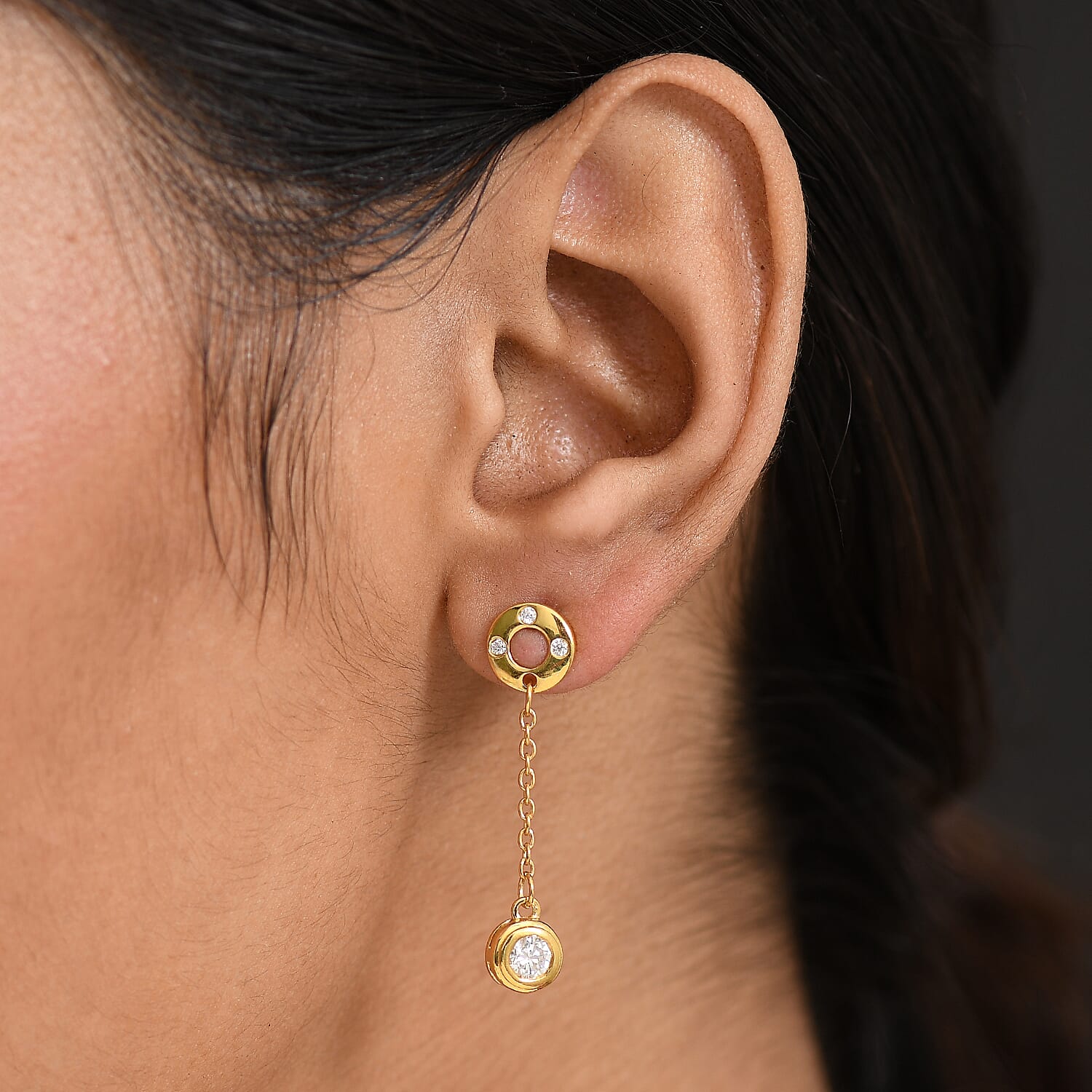 D'Joy Moissanite Earring in 18K Yellow Gold Plating Sterling Silver