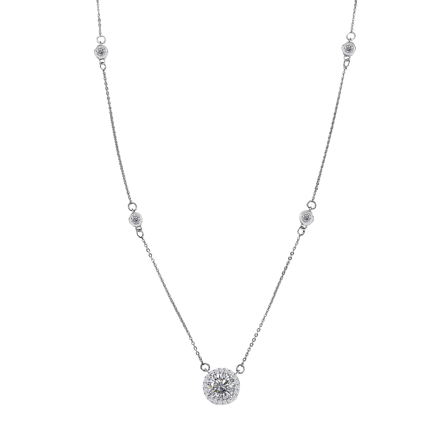 D'Joy Moissanite Station Necklace (Size - 20) in Platinum Overlay Sterling Silver 2.11 Ct.