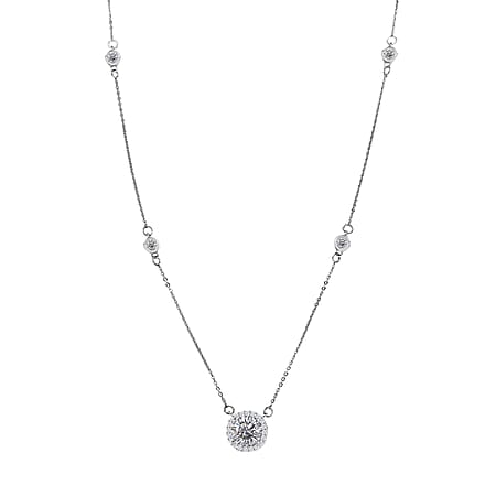 D'Joy Moissanite Station Necklace (Size - 20) in Platinum Overlay Sterling Silver 2.11 Ct.