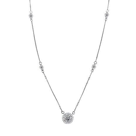 D'Joy Moissanite Station Necklace (Size - 20) in Platinum Overlay Sterling Silver 2.11 Ct.