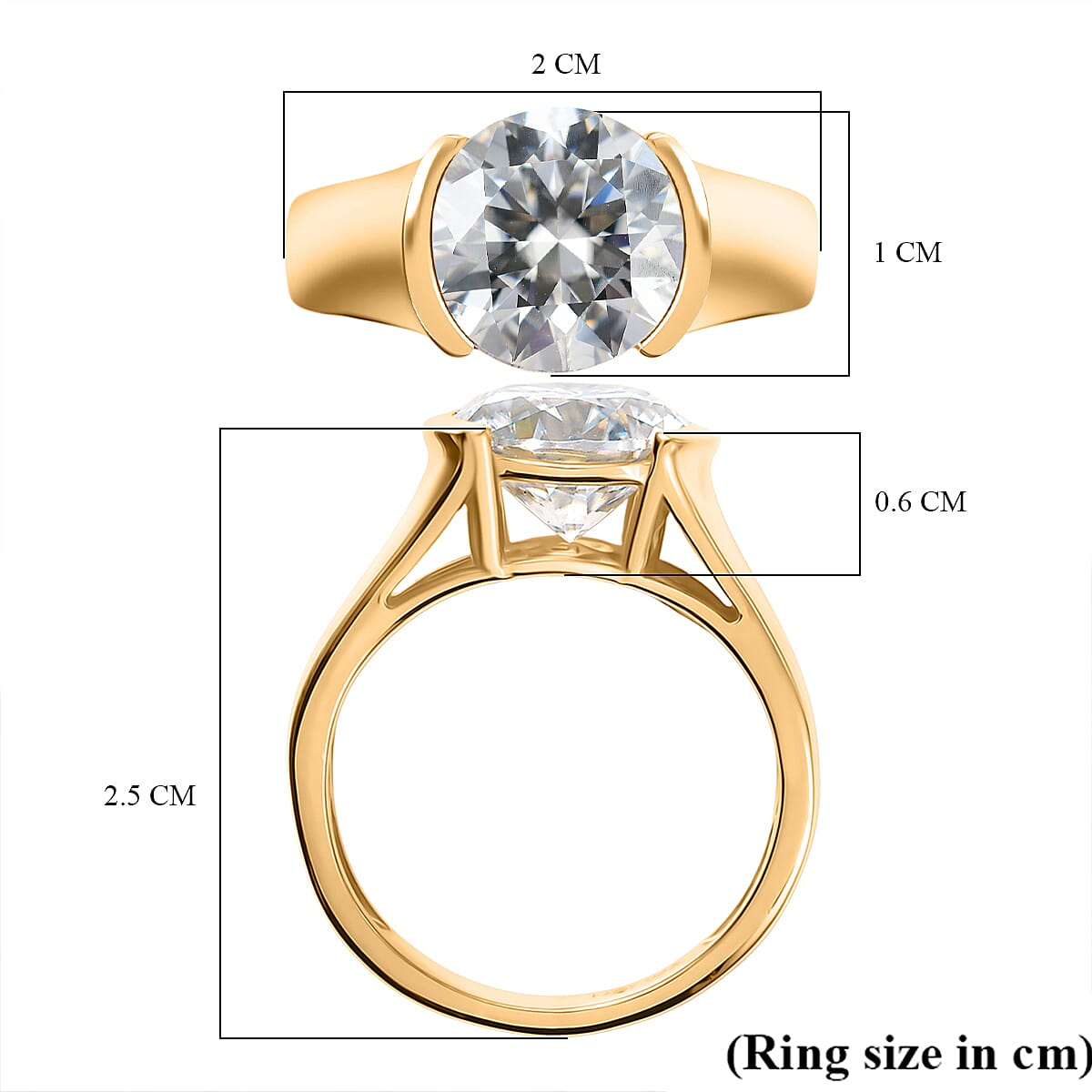 The Moissanite Monster Moment - D'Joy Moissanite Solitaire Ring in 18K Yellow Gold Plating Sterling Silver  3.10 Ct.