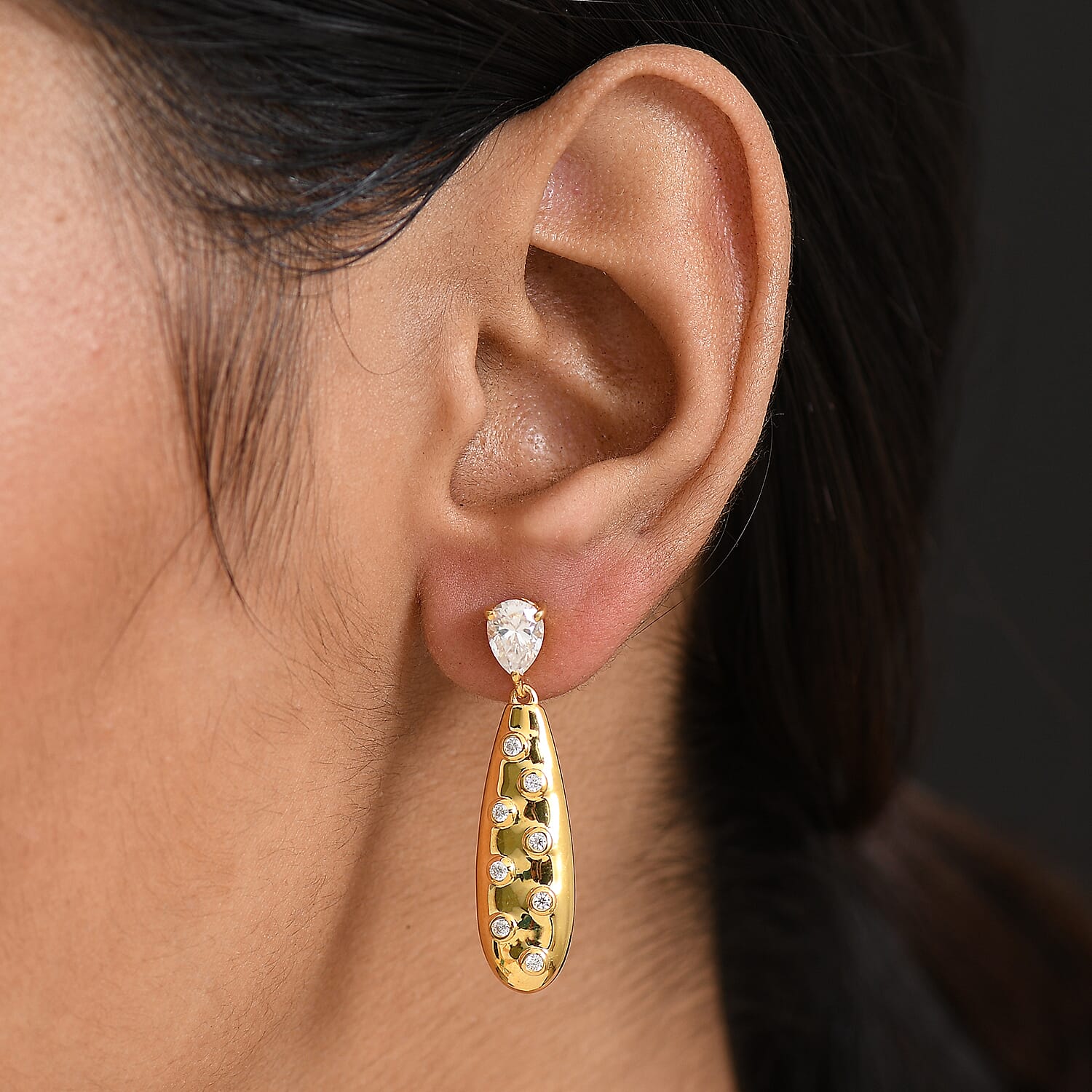 D'Joy Moissanite Earring in 18K Yellow Gold Plated Sterling Silver 1.61 Ct.