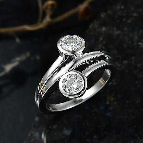 D'Joy Moissanite Ring in Platinum Overlay Sterling Silver