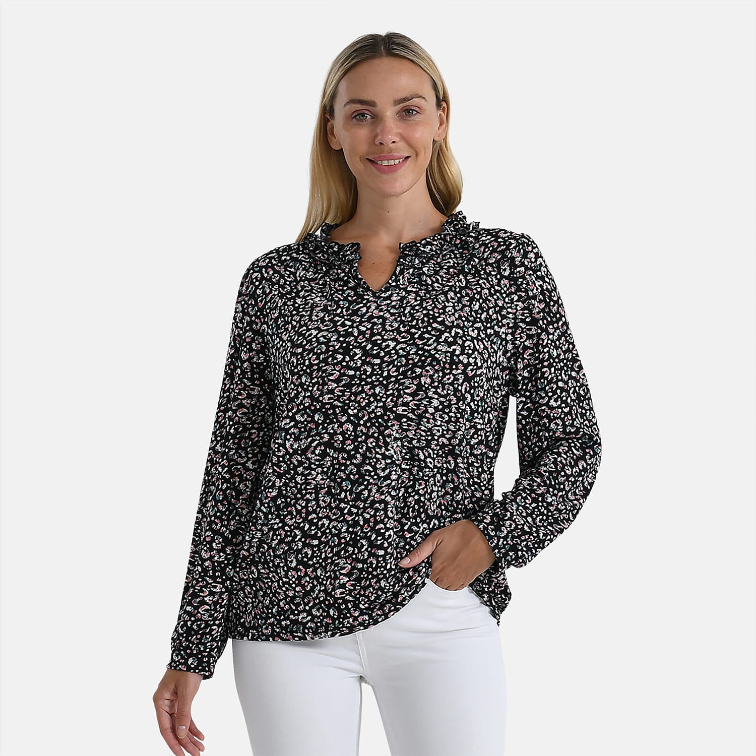 La Marey Jersey Blouse with Frill Collar 