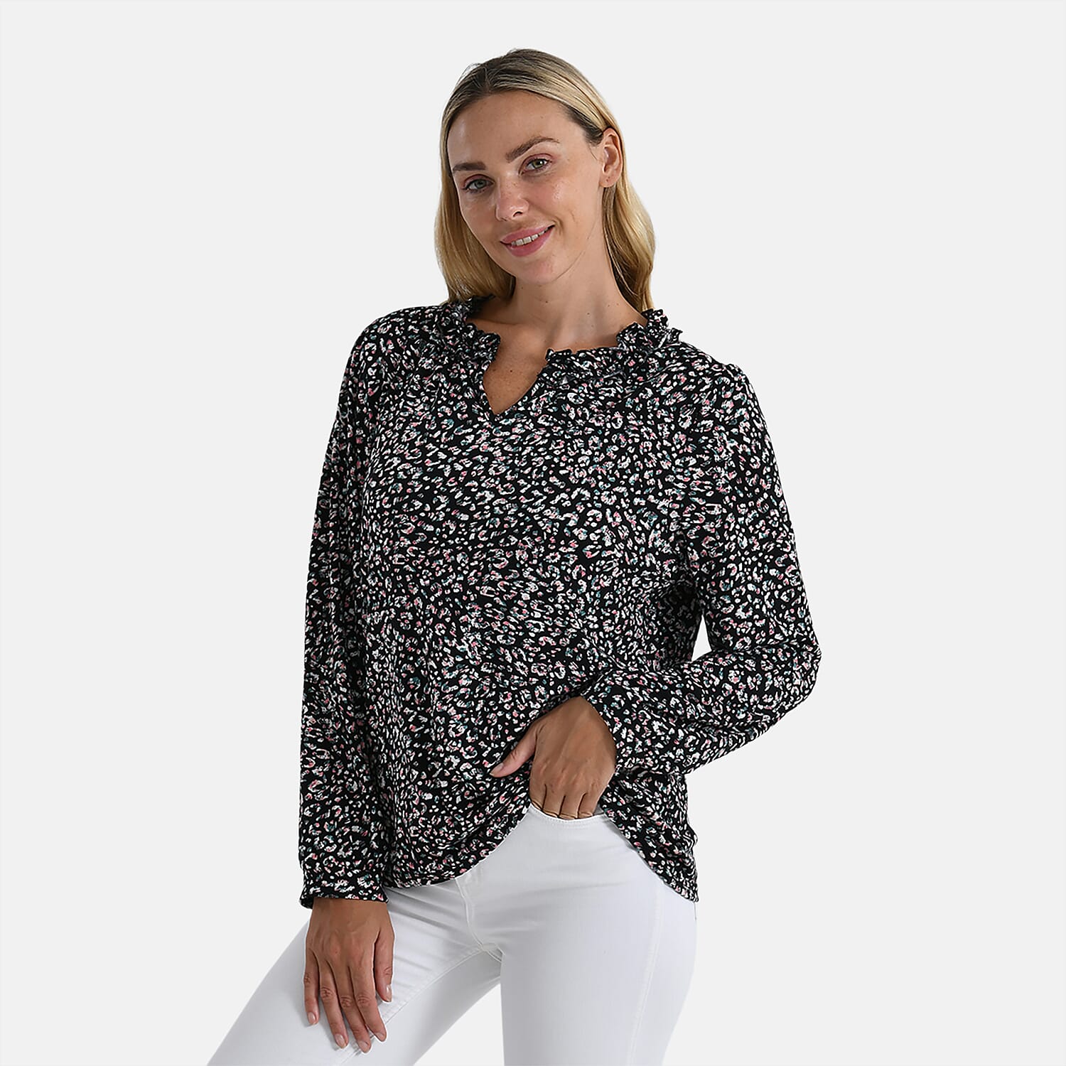 La Marey Jersey Blouse with Frill Collar 