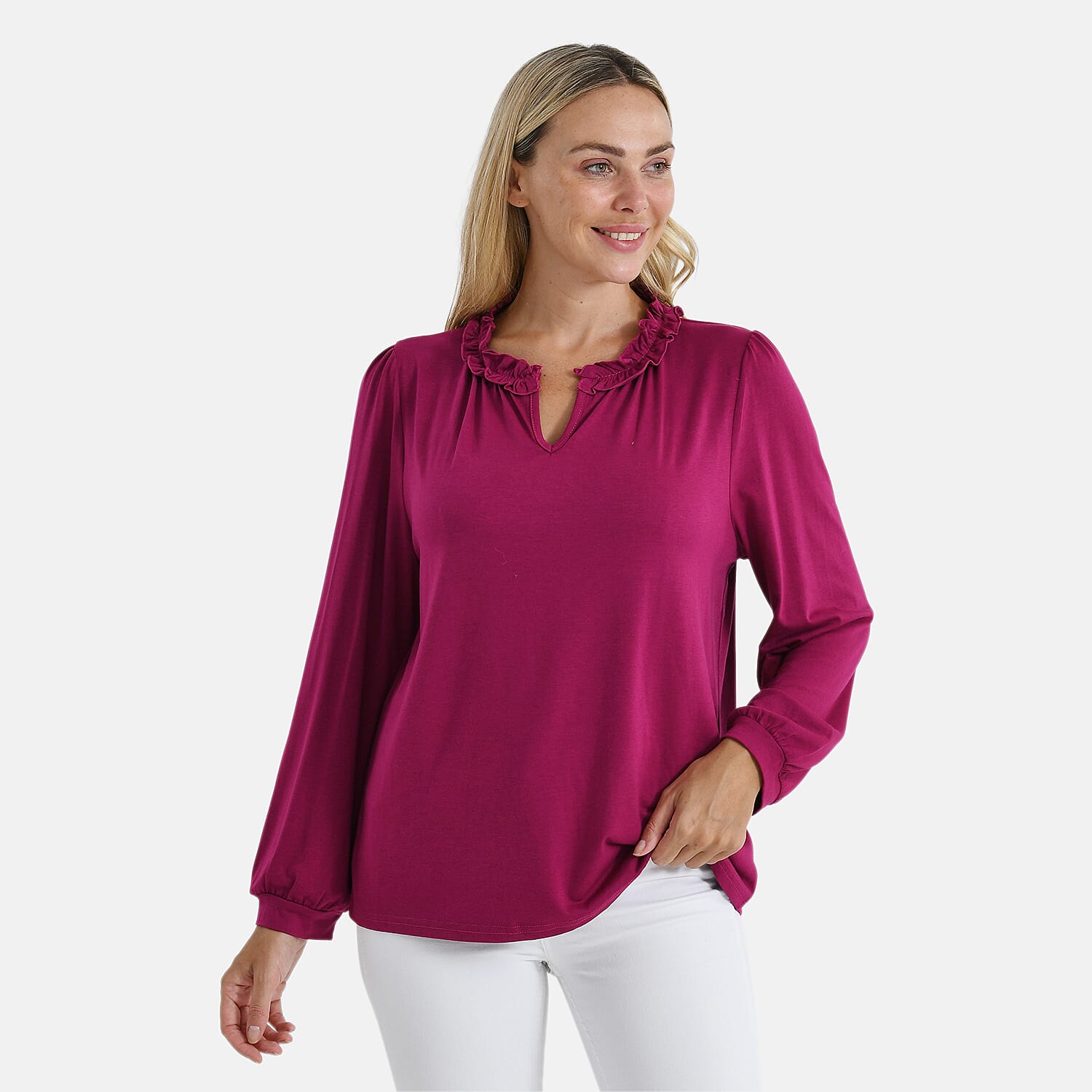 La Marey Jersey Blouse with Frill Collar 