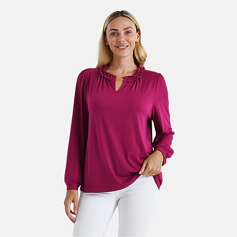 La Marey Jersey Blouse with Frill Collar (Size XL) - Dark Magenta